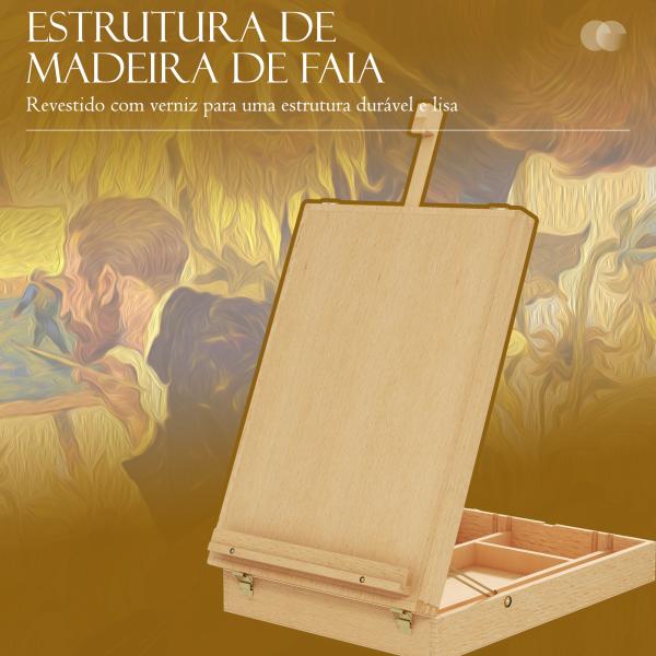 Cavalete de Mesa Ajustável em Madeira de Faia com 5 Compartimentos Prancha de Desenho e Esboços Dobrável 27x41,5x42,5 - 74,5 cm Madeira