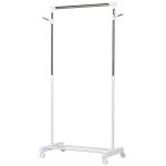 Charriot com Altura Ajustável Cabide com Rodas Portátil Prateleira Inferior Aço 68,5x42x87 - 145cm Branco e Prata
