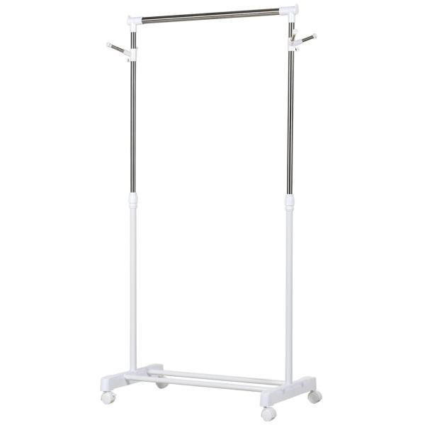 Charriot com Altura Ajustável Cabide com Rodas Portátil Prateleira Inferior Aço 68,5x42x87 - 145cm Branco e Prata