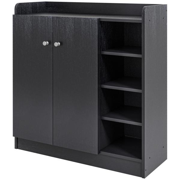 Sapateira com 2 Portas Prateleiras Interiores e 4 Prateleiras Exteriores com Altura Ajustável 83x30x90 cm Preto