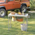 Mesa para Campismo Dobrável Mesa com 2 Lavatórios Mangueira de Drenagem Estação de Limpeza 108x58x92 cm Branco