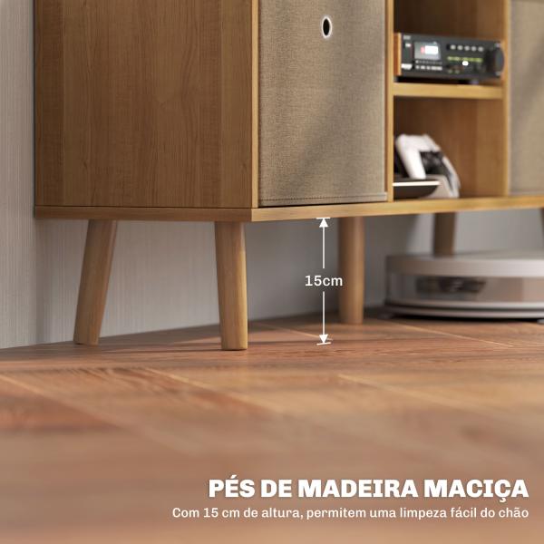 Móvel de TV para Televisores de até 50 Polegadas com 2 Gavetas de Tecido 2 Prateleiras Abertas 110x29x46,5 cm Madeira e Castanho Claro