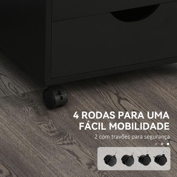 Bloco de Gavetas com Rodas Bloco de Gavetas para Escritório com 5 Gavetas 40x40x67 cm Preto