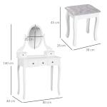 Toucador de Maquilhagem com Banco MDF e Madeira Maciça 80x40x140cm Branco