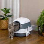 Caixa de Areia para Gatos Dobrável Caixa de Areia para Gatos Fechada com Pá 52x41x38 cm Branco e Cinza