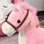Cavalo Baloiço para Crianças Cavalo Baloiço de Pelúcia Suave com Música Relinchos Sons de Galope Boca e Cauda Móveis 65x32,5x61 cm Rosa