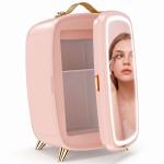 Mini Frigorífico para Cosméticos com 6 L, Porta com Espelho e Luzes LED Ajustáveis, Rosa, 24,3 x 19,4 x 35,6 cm