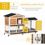 Casota para Coelhos Exterior 157,4x53x99,5 cm Jaula Grande com Rodas, Telhado Asfáltico, Tabuleiros Removíveis e Rampa Natural
