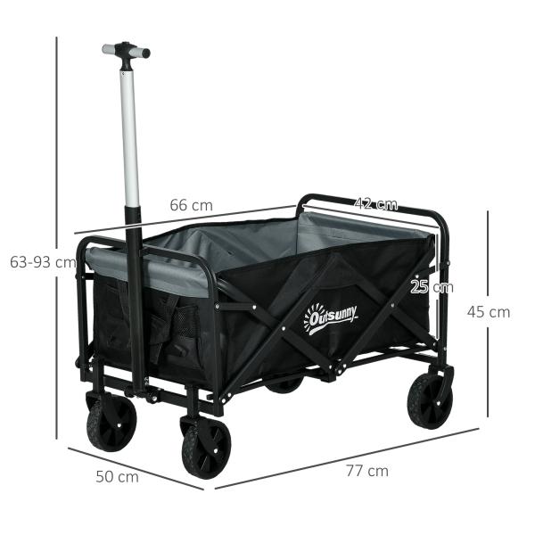 Carrinho de Transporte Carrinho Dobrável com 4 Rodas Capacidade 70 L Carga 80 kg para Jardim Praia Campismo Preto