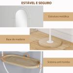 Espelho de Pé 50x175,5 cm Espelho de Corpo Inteiro com Bandeja de Madeira 4 Ganchos e Estrutura de Metal 50x40x175,5 cm Branco
