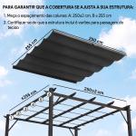 Cobertura para Pérgola 2,5x2,55 m Teto de Substituição Retrátil para Pérgola com 10 Orifícios de Drenagem Cinza Escuro