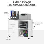 Armário de Escritório para Impressora Multifuncional com 3 Gavetas Prateleira Ajustável e Rodas 80x40x65cm Branco