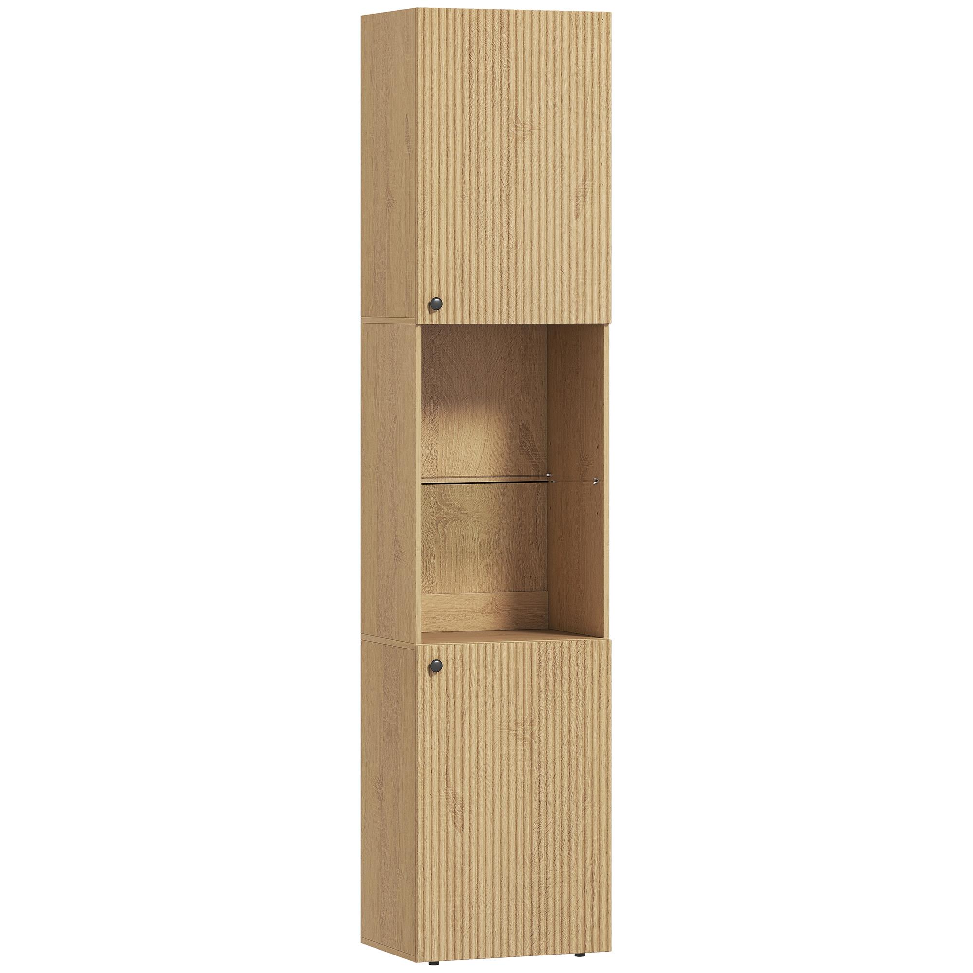 Coluna Casa de Banho Estreita Armário de Banho Alto com 6 Níveis com 2 Portas Prateleira de Vidro 40x31x182 cm Carvalho