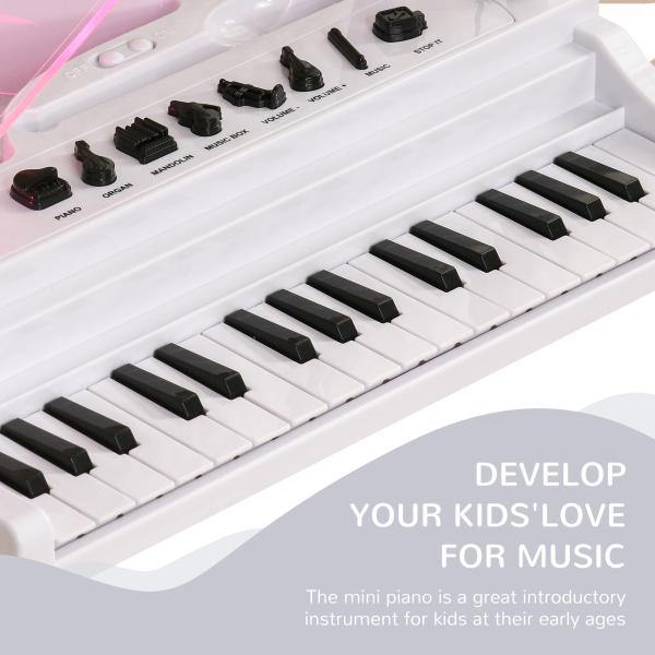 Piano Eletrónico para Crianças com 32 Teclas Microfone Luzes 22 Músicas 4 Tons e Volume Ajustável 37x30,5x60,4 cm Branco