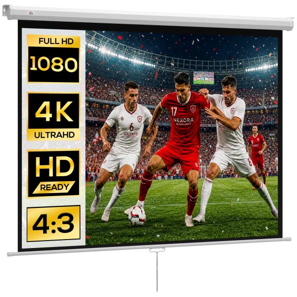 Tela de Projeção de 84 Polegadas Tela de Projetor Manual Formato 4:3 4K Montagem na Parede ou Teto 181x8x138 cm Branco