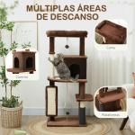 Arranhador para Gatos Grande Altura 132 cm com Plataformas Postes com Escova Bolas Suspensas e Almofadas para Arranhar Marrom