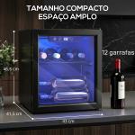 Vinoteca 12 Garrafas, Frigorífico para Vinhos 36 L com Temperatura Ajustável 4 - 16 ℃ Porta de Vidro Duplo Luz LED, Preto