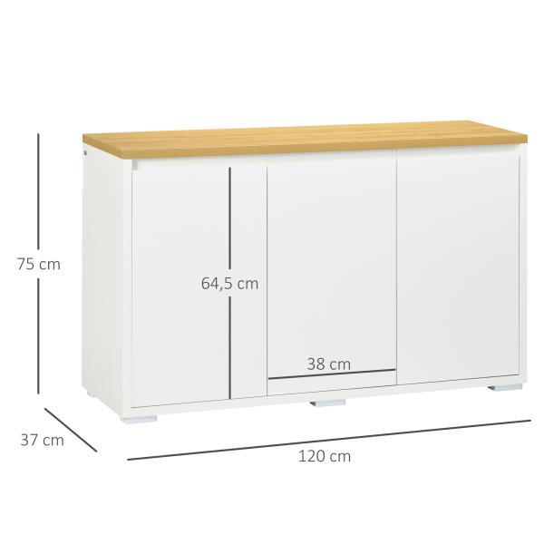 Aparador de Sala de Estar Armário de Armazenamento com 3 Portas e Prateleiras Ajustáveis 120x37x75 cm Branco e Madeira