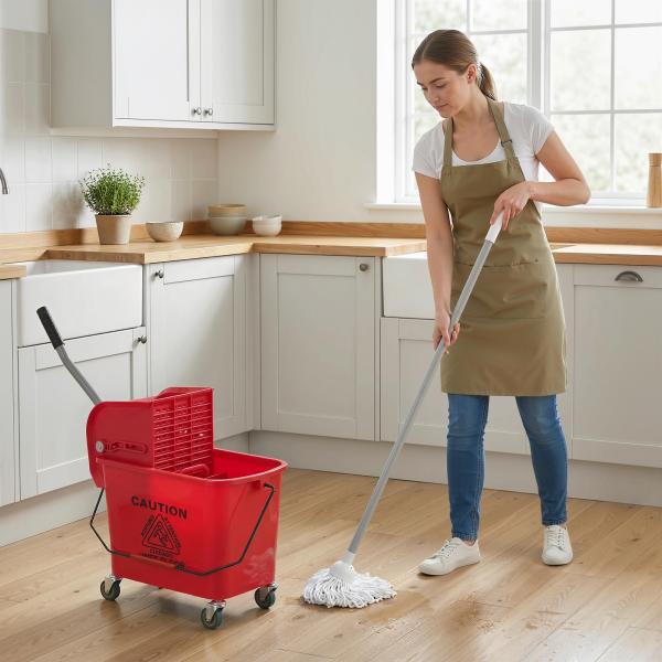 Balde de Limpeza com Escorredor Painel Separador e Rodas Capacidade de 20L para Limpezas Domésticas 45x26,5x70 cm Vermelho