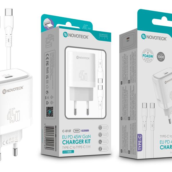 Kit Carregador Rápido NOVOTECK C - 015T PD 45W GaN - Com Cabo Type - C, Portátil e Potente