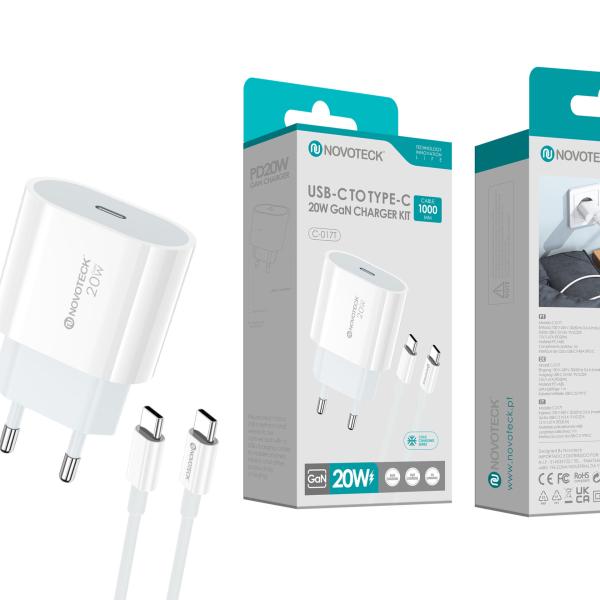Carregador GaN USB - C PD 20W Cabo Usb - C to Type - C NOVOTECK C - 017T