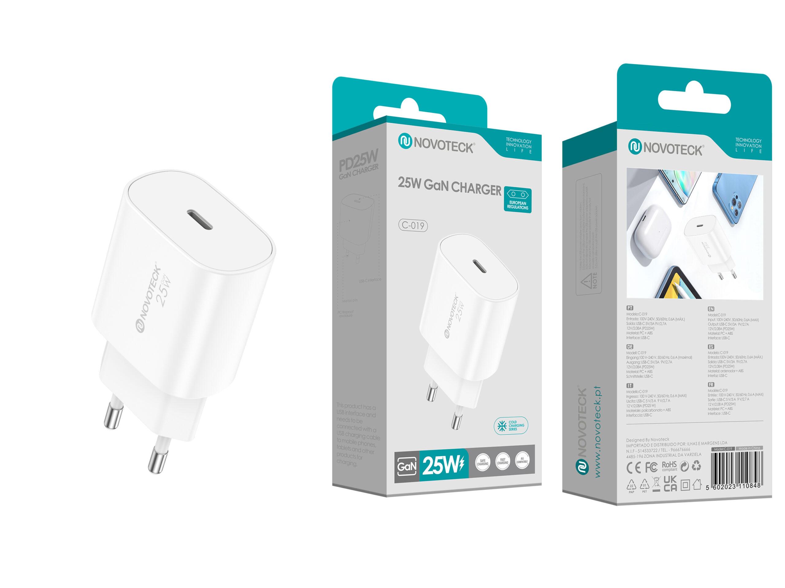 Carregador GaN USB - C PD 25W NOVOTECK C - 019