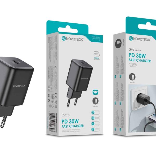 Carregador Rápido USB - C Negro C - 022 – 30W PD, Compacto, Compatível com Smartphones e Laptops