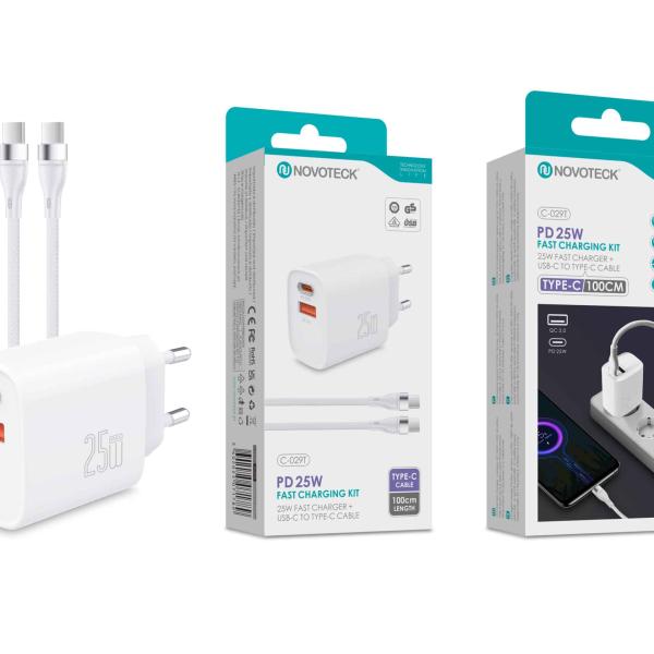 Kit Carregador Rápido PD 25W com Cabo USB - C para USB - C – Modelo C - 029T