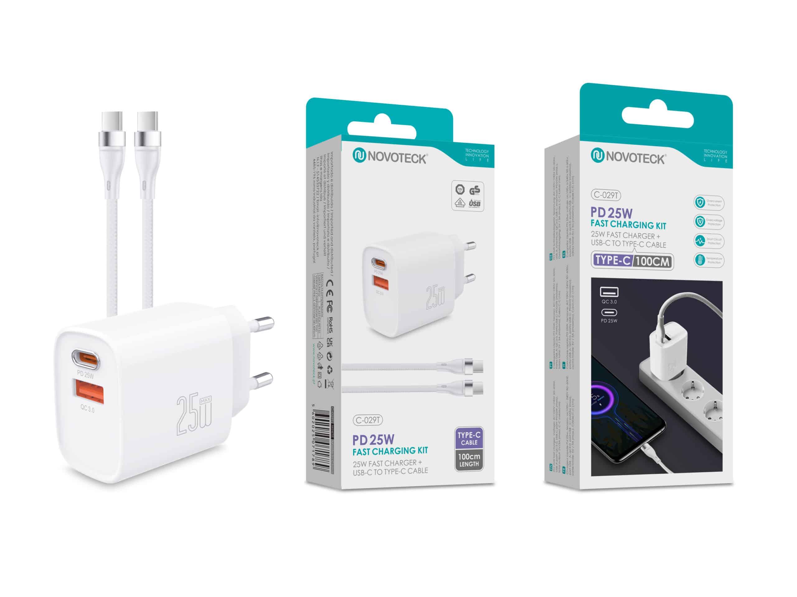 Kit Carregador Rápido PD 25W com Cabo USB - C para USB - C – Modelo C - 029T