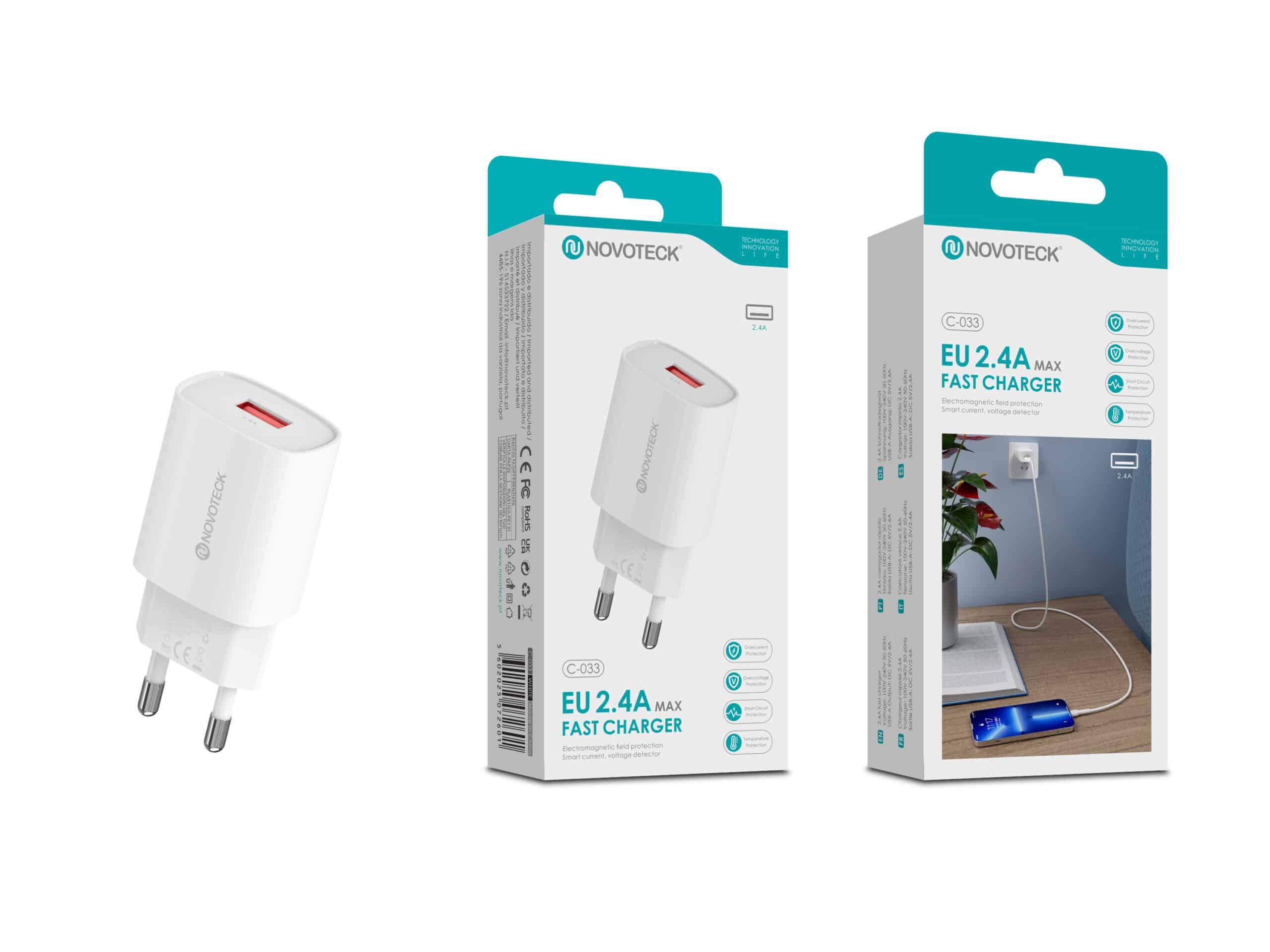Carregador Rápido USB 2.4A com 1 USB – Modelo C - 033
