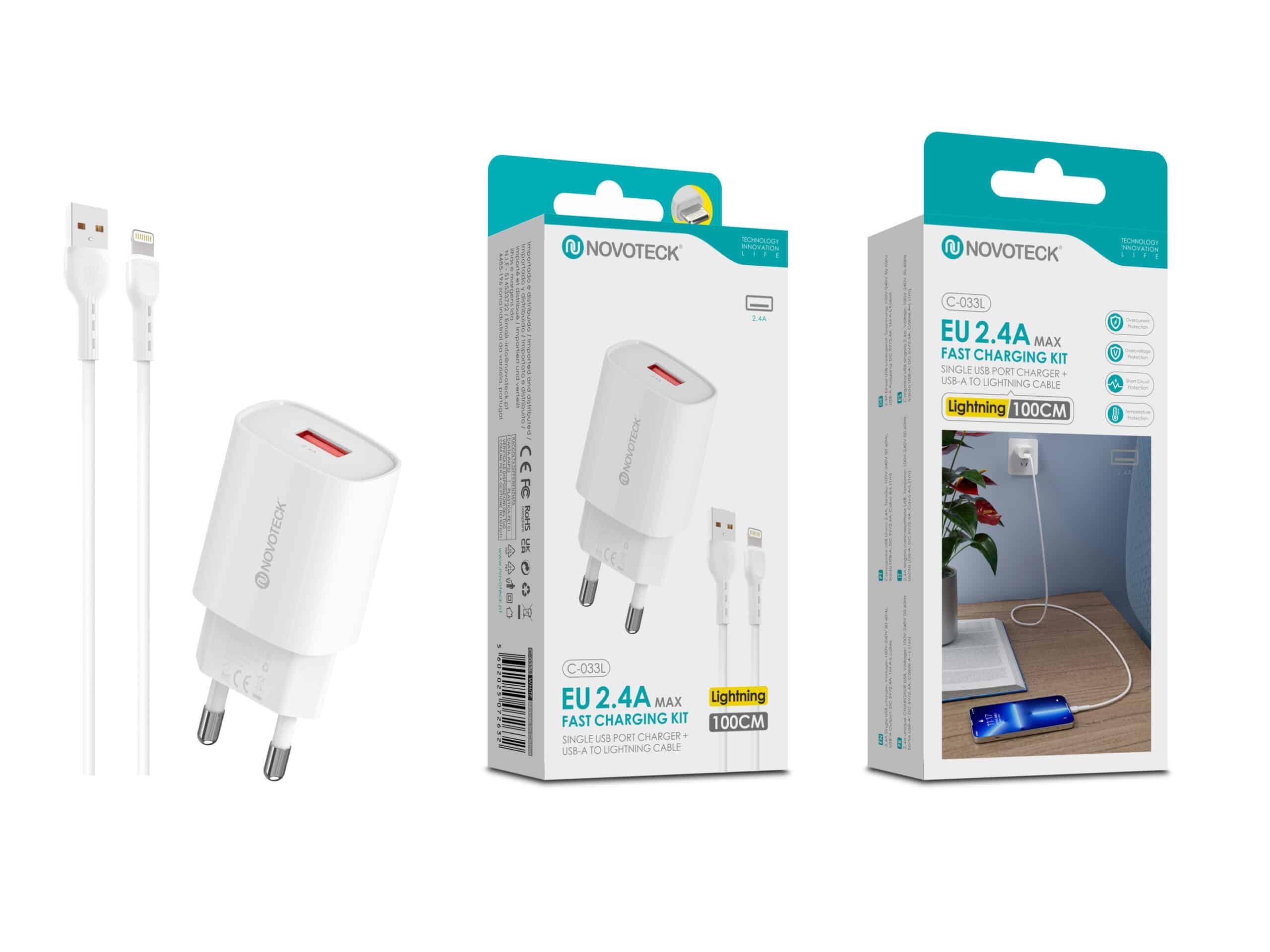 Kit Carregador Rápido USB 2.4A com Cabo Lightning 100cm – Modelo C - 033L