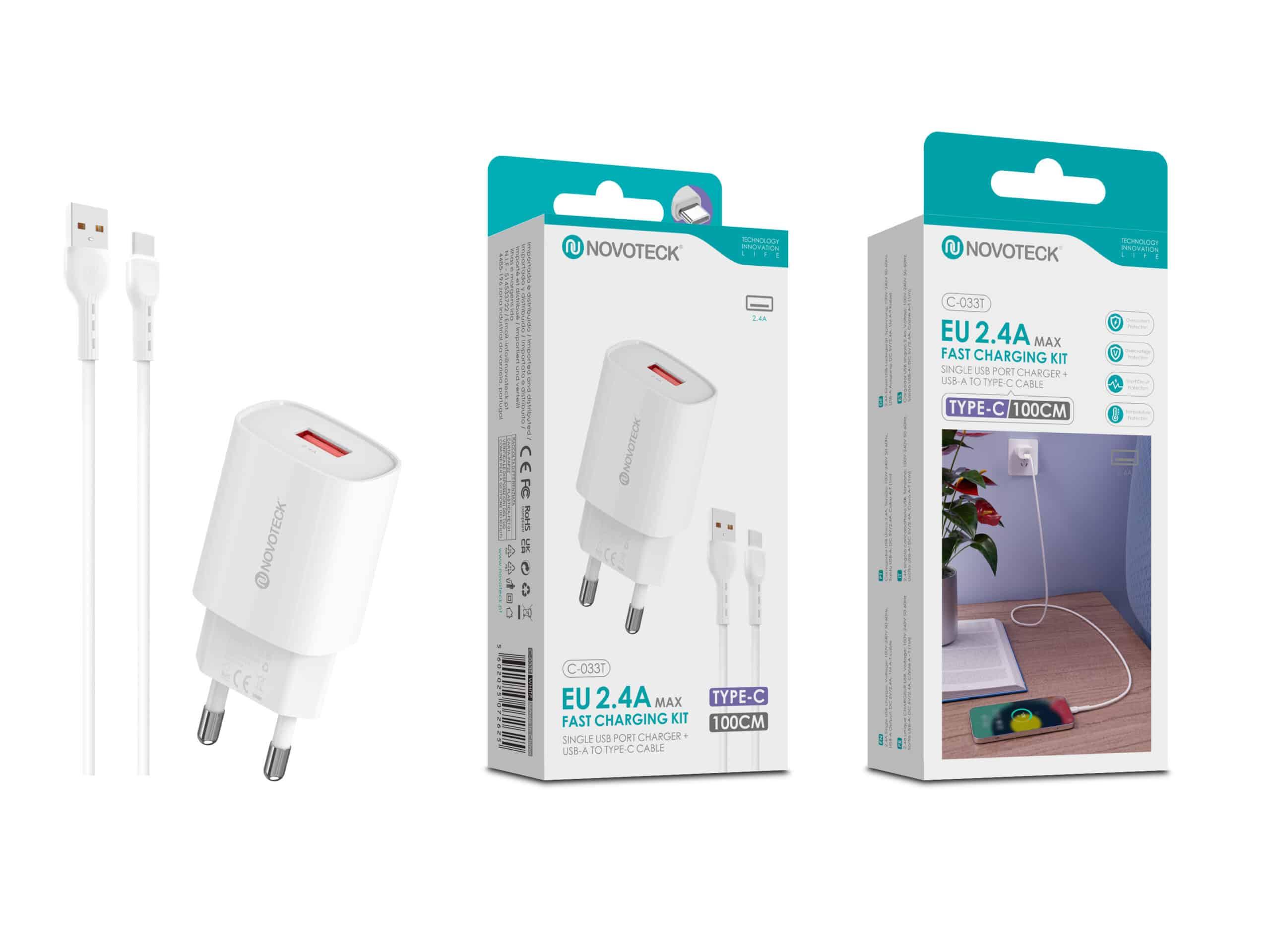 Kit Carregador Rápido USB 2.4A com Cabo Tipo C 100cm – Modelo C - 033T