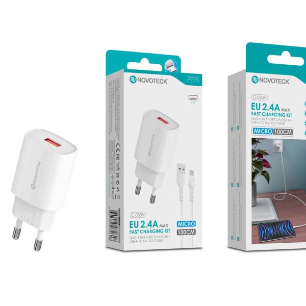 Kit Carregador Rápido USB 2.4A com Cabo Micro USB 100cm – Modelo C - 033V