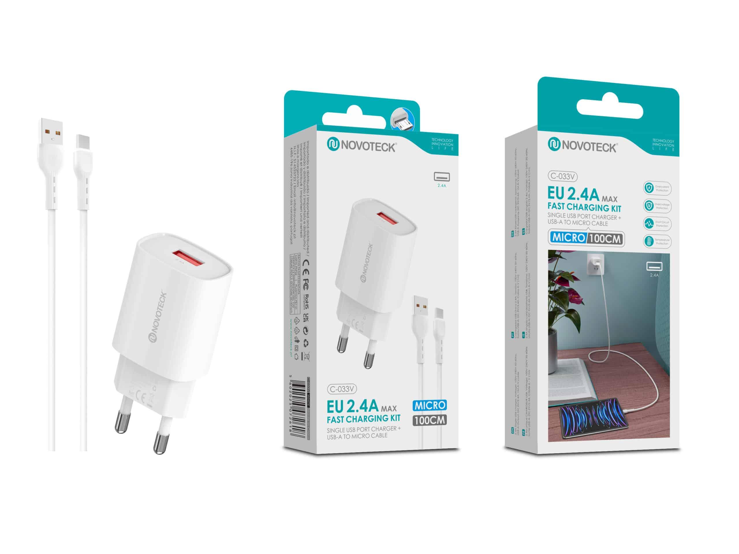 Kit Carregador Rápido USB 2.4A com Cabo Micro USB 100cm – Modelo C - 033V