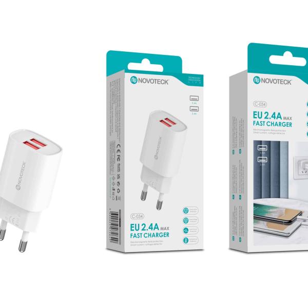 Carregador Rápido USB 2.4A com 2 USB – Modelo C - 034