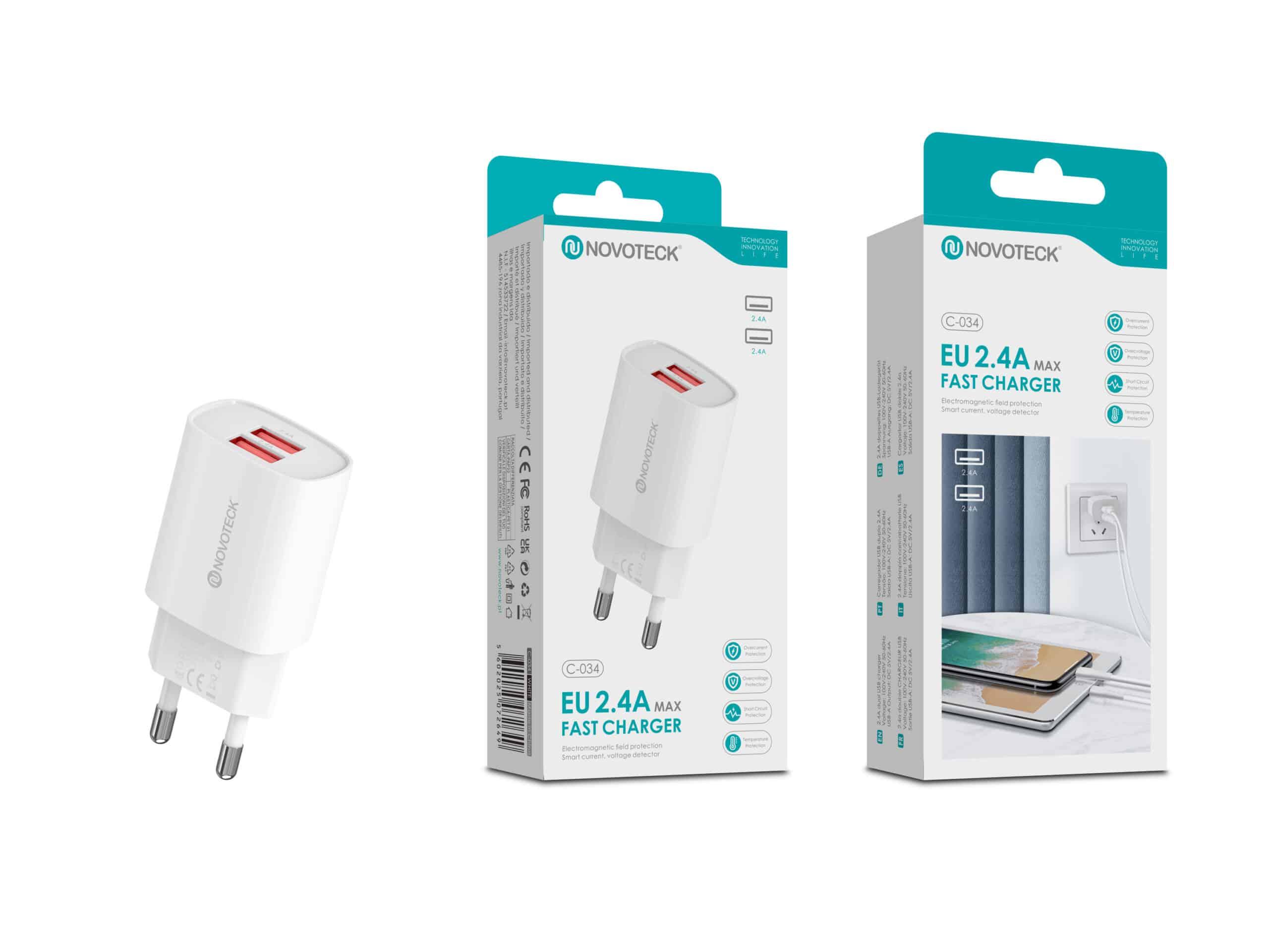 Carregador Rápido USB 2.4A com 2 USB – Modelo C - 034