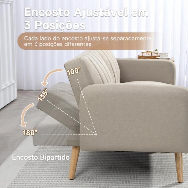 Sofá - cama de 2 Lugares em Linho Sintético com Encosto Ajustável e Braços Desmontáveis 173x75x73 cm Bege