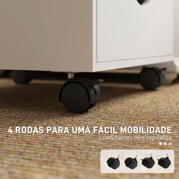 Bloco de Gavetas com 5 Gavetas e Rodas para Escritório 40x40x67 cm Branco