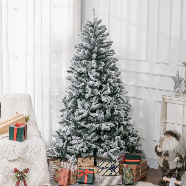 Árvore de Natal Artificial Nevado 180 cm com 796 Ramos e Suporte de Metal Árvore Natalina Nevado para Interior Verde