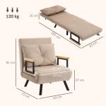 Poltrona Convertível em Cama Poltrona 3 em 1 Convertível em Cama com Encosto Ajustável em 5 Níveis 63x73x81 cm Bege