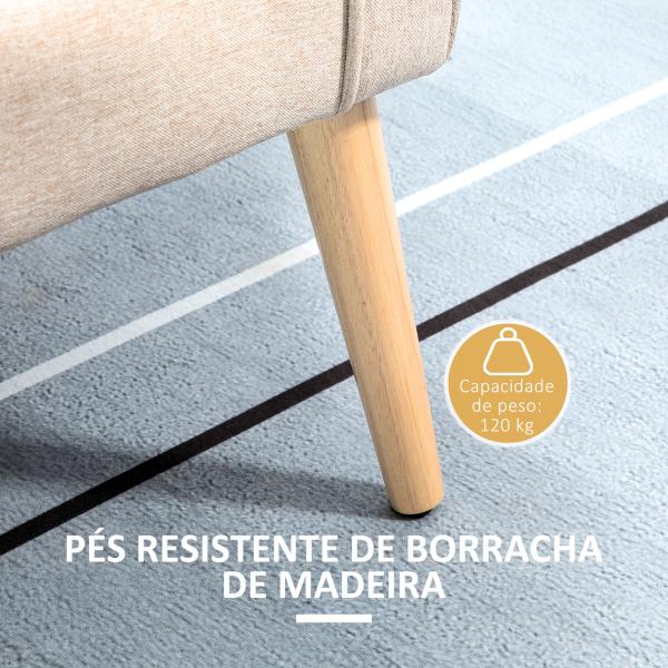 Banco de Armazenamento Estofado em Linho com Tampa Abatível e Pés de Madeira 120x45x54cm Bege