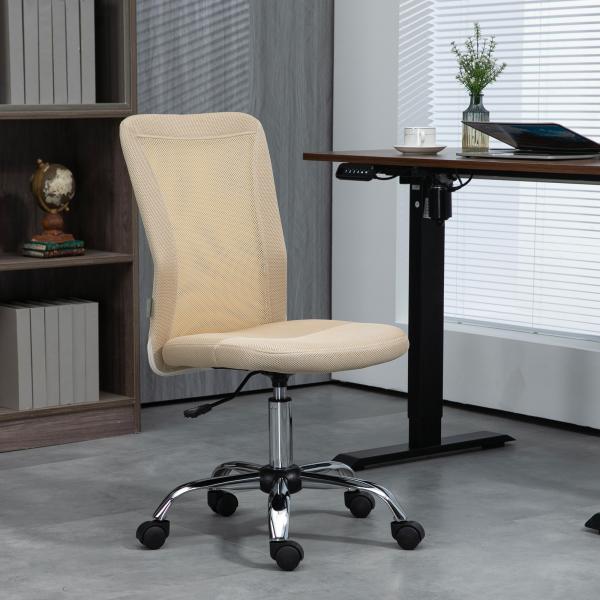 Cadeira de Escritório de Malha Cadeira de Escritório Giratória sem Apoio para os Braços com Altura Ajustável Carga Máxima 100 kg para Escritório Dormitório 43x56x90 - 100 cm Bege