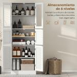 Armário de Casa de Banho Alto com Portas de Vidro Portas de Ripas e Prateleiras Ajustáveis 60x30x170 cm Branco