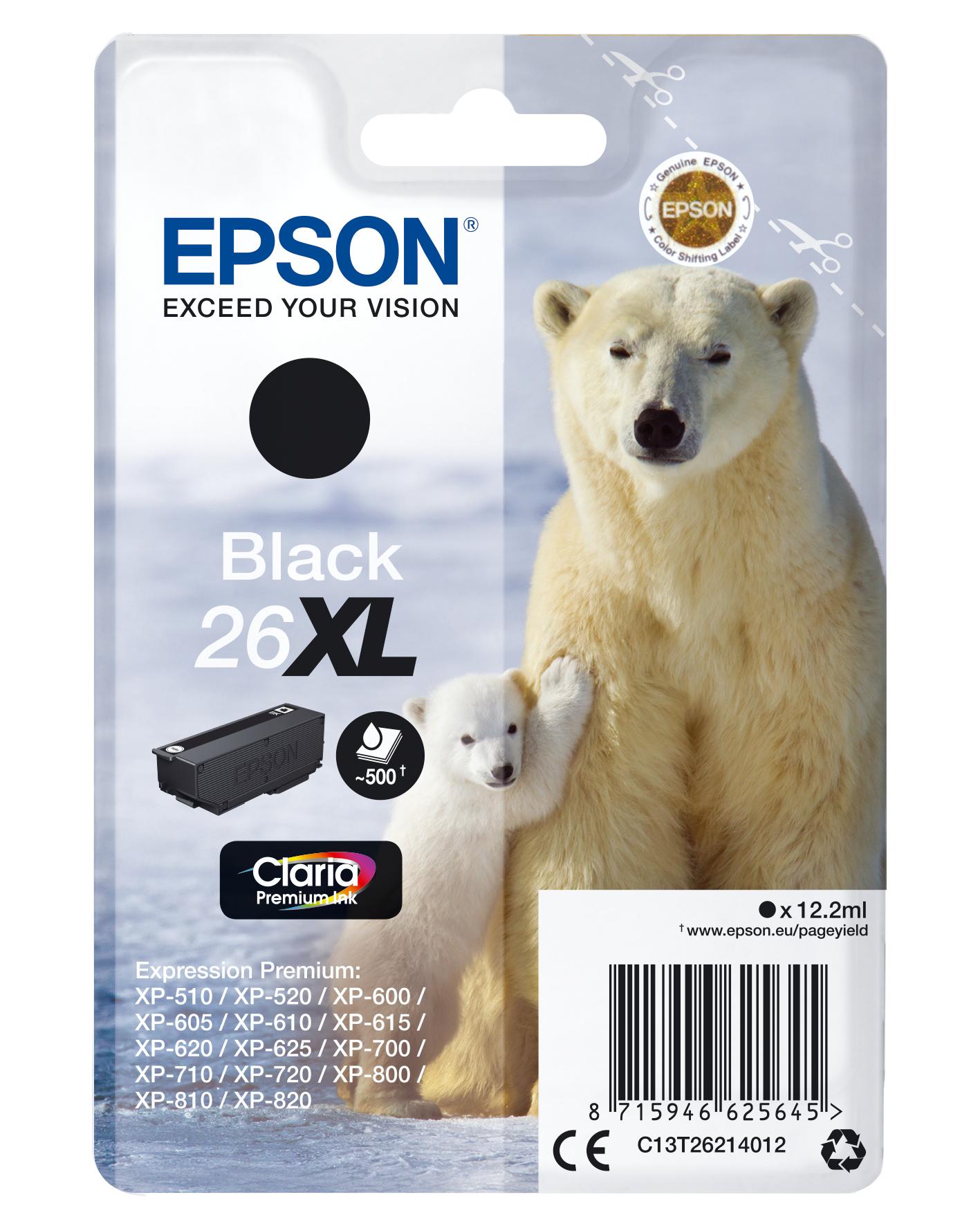 Tinteiro EPSON Preto Serie 26XL XP - 600/700/800 - C13T26214012