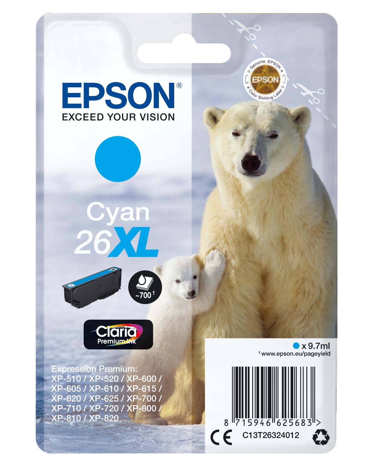 Tinteiro EPSON Cyan Serie 26XL XP - 600/700/800 - C13T26324012