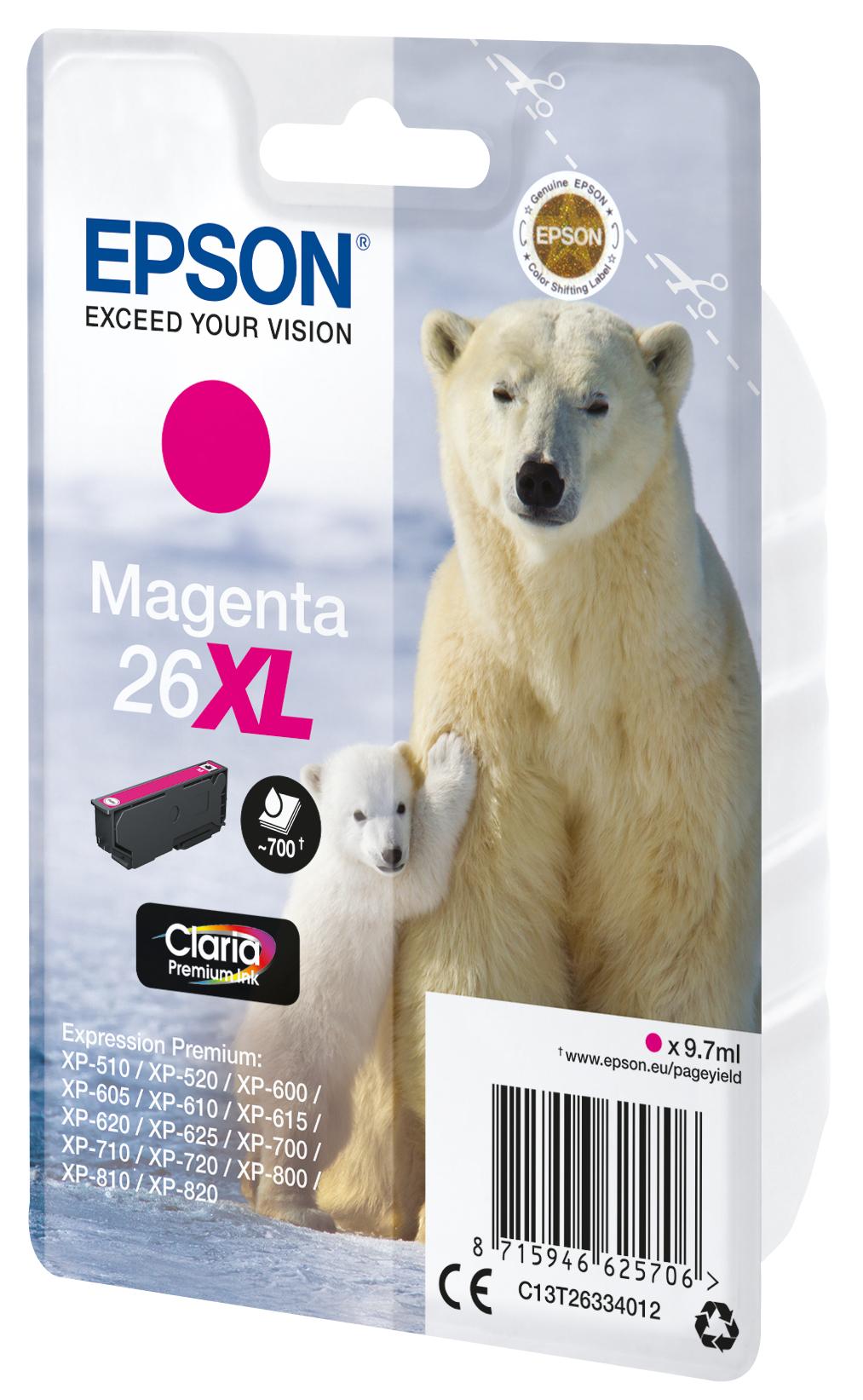 Tinteiro EPSON Magenta Serie 26XL XP - 600/700/800 - C13T26334012
