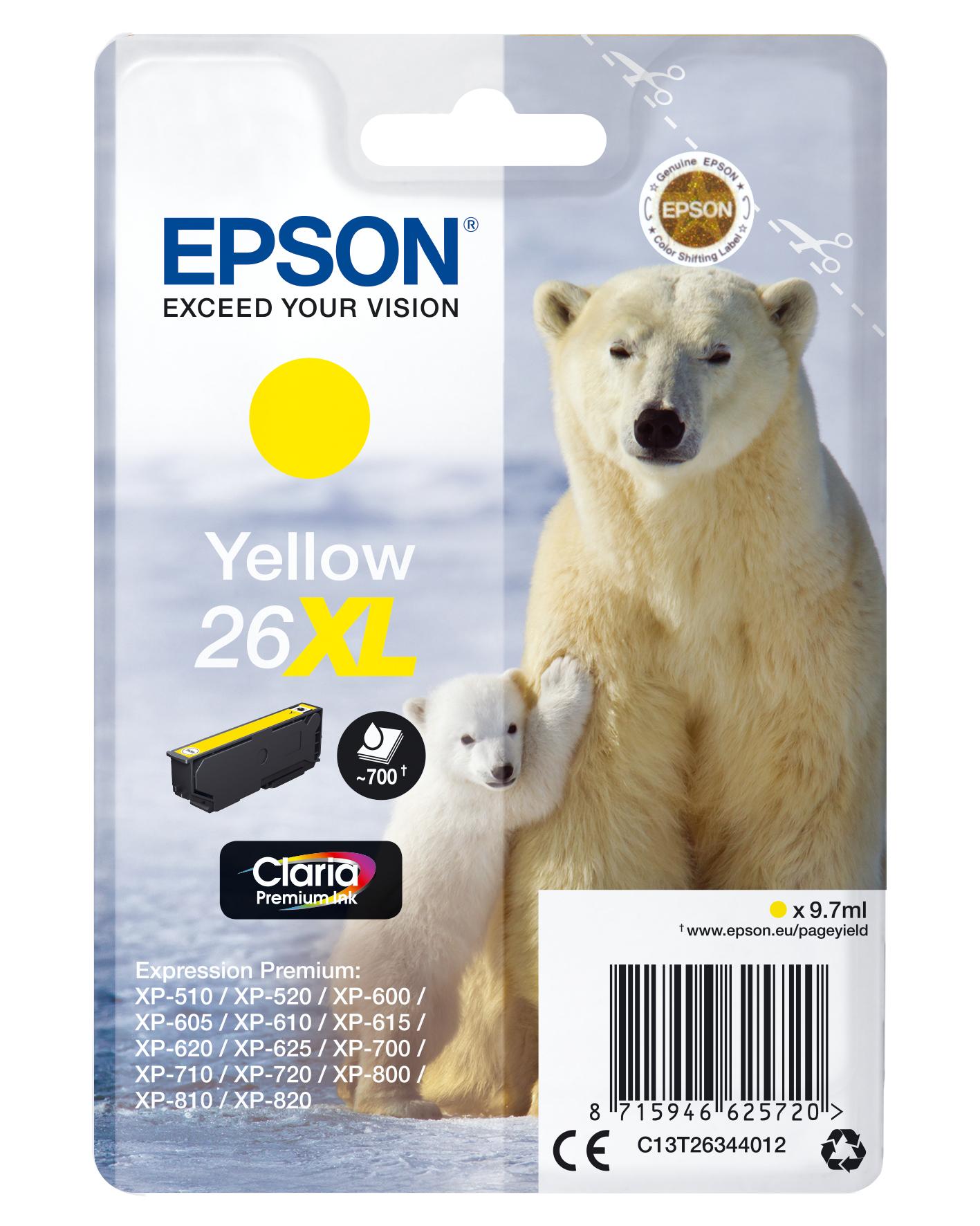 Tinteiro EPSON Amarelo Serie 26XL XP - 600/700/800 - C13T26344012