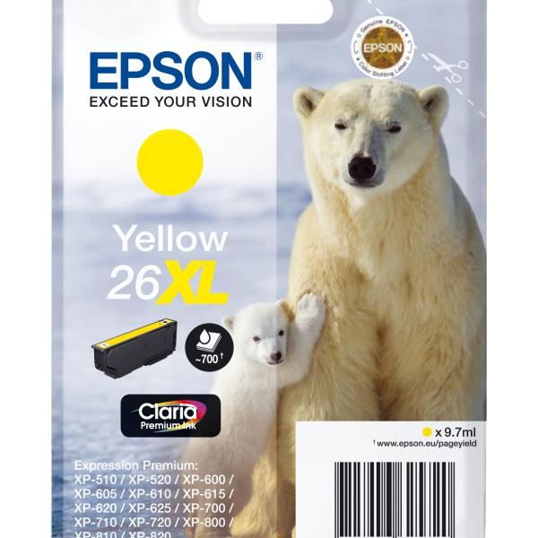 Tinteiro EPSON Amarelo Serie 26XL XP - 600/700/800 - C13T26344012