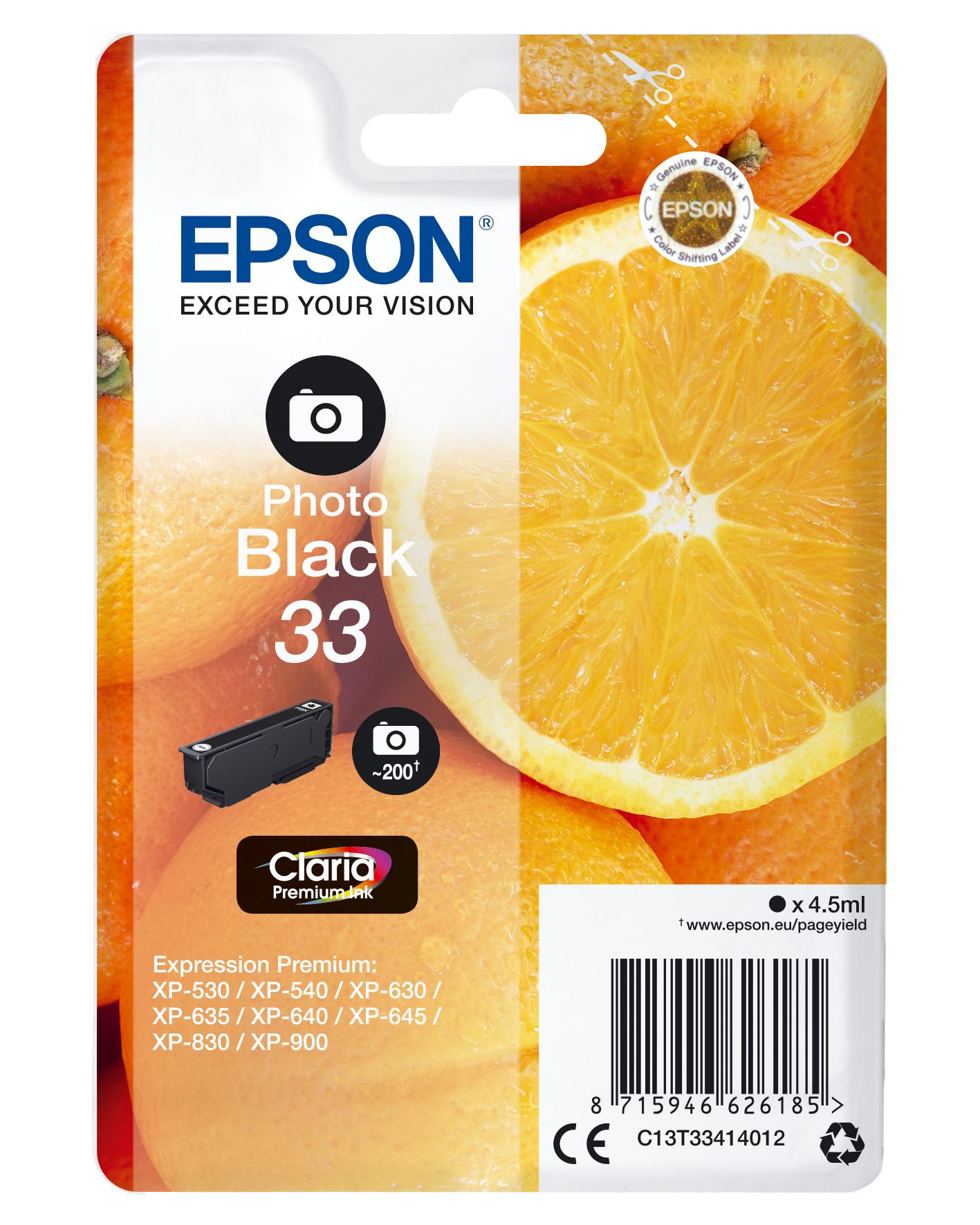 Tinteiro EPSON Serie 33 Preto Photo XP - 530/630/635/830 - C13T33414022