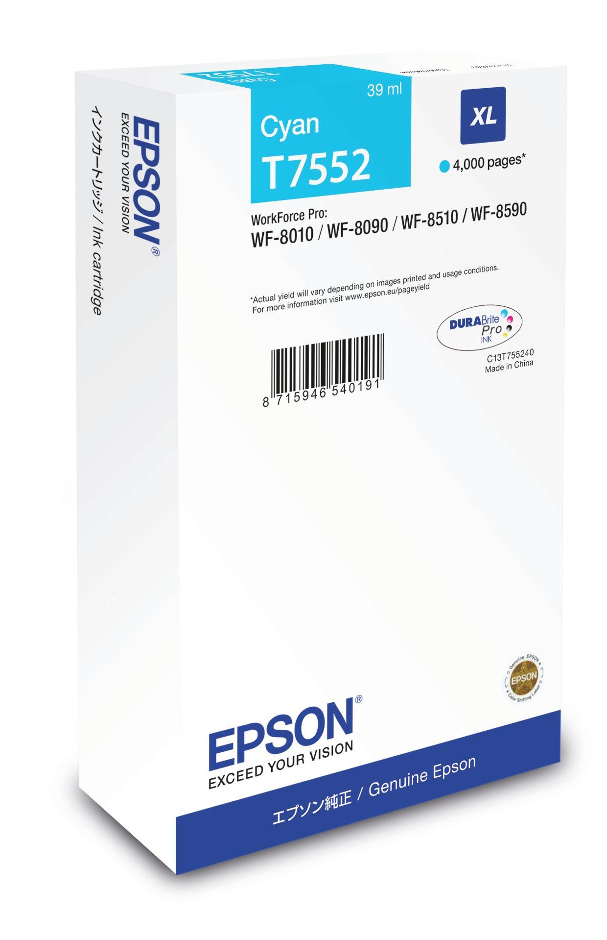 Tinteiro EPSON Cyan XL 4000p WF - 8xxx C13T755240 — Recondicionado